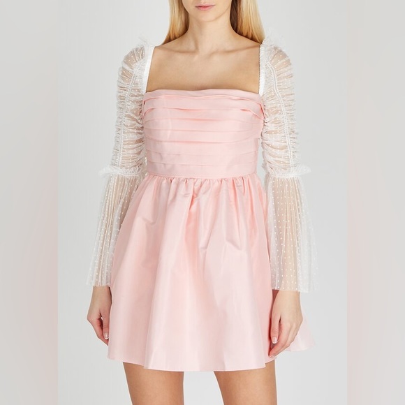 SELF-PORTRAIT | Pink Taffeta Dot Mesh Mini Dress - Picture 3 of 10